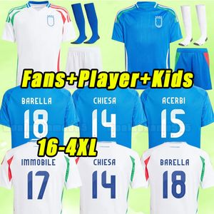 2024 Italië voetbaltruien fans spelerversie maglie da calcio totti verratti chiesa italia 24 25 heren voetbal shirts t lorenzo man uniform mannen kinderen kits 3xl 4xl