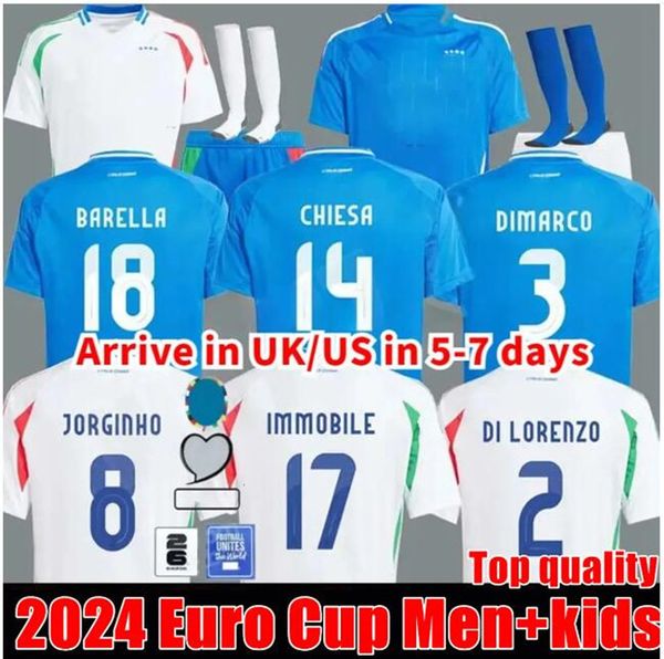 2024 Italie Soccer Jerseys Player Version Maglie da Calcio Totti Verratti Chiesa Italia 24 25 Football Shirts Men Set Kid Kit Uniforme Kid Kit