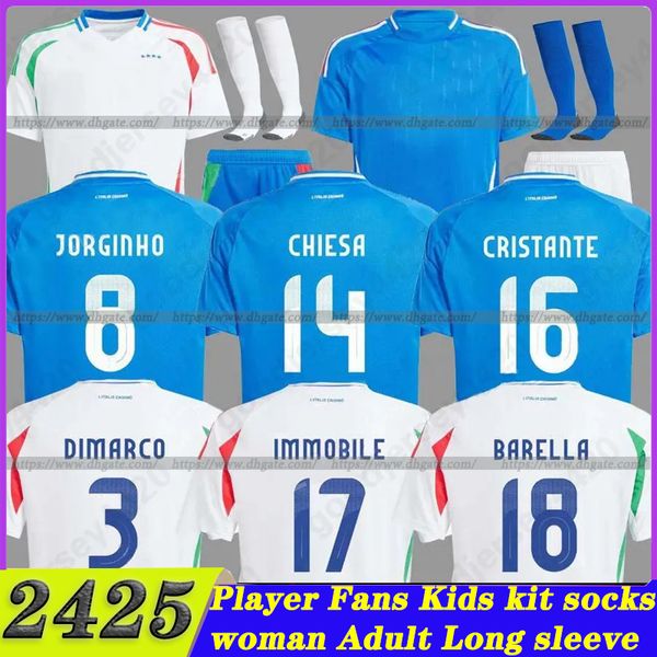 2024 Italys Home Away Soccer Jerseys 24/25 Scamacca Immobile Chiesa Raspadori Jorginho Barella Bastoni Verratti Maglia Italiana Team Football Shirts Football