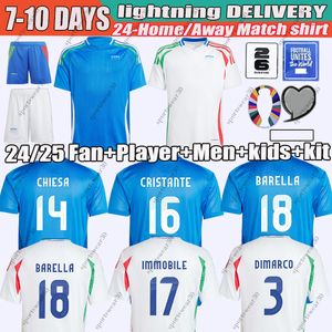 2024 Italys Jersey Italiaanse voetbaltruien Scaca Immobile Chiesa voetbaloverhemden Raspadori Jorginho Barella Bastoni Maglia Italiana National Team Men Kid Kit