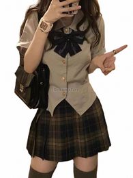 2024 style coréen style académie jk uniforme ensemble jupe uniforme scolaire femme chemise à manches courtes deux pièces fi jk ensemble q1wt #