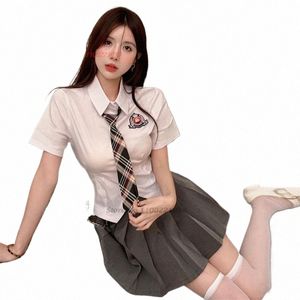 2024 Japanse Stijl Korte Mouwen Blouse + Tie + Rok Set Jk Uniform Vrouwen Koreaanse Chic Sailor Uniform Shirt Rok school Kleding M8Ru #