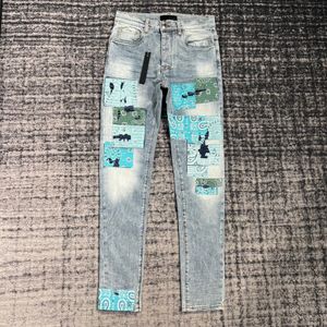 2024 Jeans Casual Skinny Jeans Diseñadores para hombre Jean Blue Denim Pantalones Anacardo Tela de empalme Angry Ram Hip Hop Street Pant