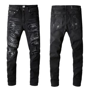 2024 Jeans Genou Guys Ripped Patchs Homme Pantalon Rouge Designer En lambeaux Droite Skinny Noir En détresse Endommagé Torn Plus Taille Haute Qualité Pour Hommes