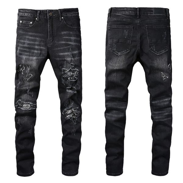 2024 Jeans para hombre Negro para chicos Rodilla rasgada Pantalones delgados delgados que usan Biker Denim Stretch Motocicleta angustiada Hombre Fit Trendy Long Straight Zipp