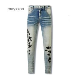 2024 Jeans Mens Fashion Jean Amiirii Demin American Style Purple High Street Vintage Patchwork Star Live Streaming SZV2