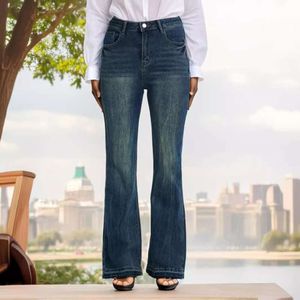 2024 Jeans Pantalon micro-évasé pour femmes avec une ajustement serré élastique et un jean perforé