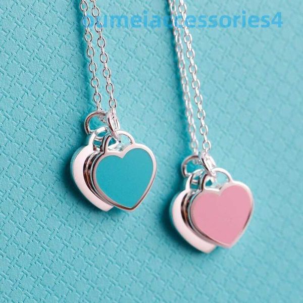 2024 Bijoux Designer Marque Colliers Edition Accueil Émail Double 925 Sterling Argent Amour Bleu Rose Rouge Collier En Forme De Coeur Chaîne Pendentif Lumière