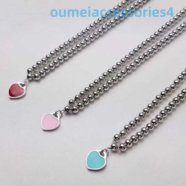 Collares de marca de diseñador de joyería para mujer, colgante con forma de corazón esmaltado con perlas, bola de amor, rojo, azul y rosa, regalo 2024