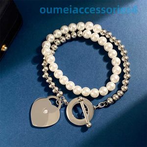 2024 Bijoux Designer Marque Colliers Titane Clouté Diamant En Forme De Coeur Pendentif Couche Perle Argent Perles Boucle Bracelet et À La Mode