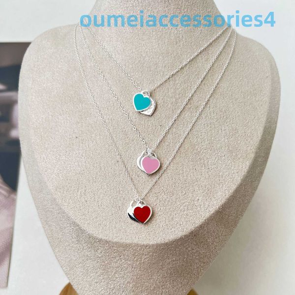 2024 Diseñador de joyería Marca Collares pendientes Plata esterlina Doble Esmalte femenino Azul Rosa Corazón 925 Collar Cadena Regalo del día de San Valentín