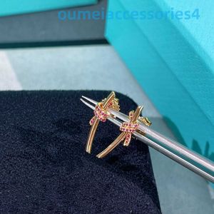 2024 Sieraden Ontwerper Merk Stud Knoop Knoop Oorbellen Blauw Roze 18 k Rose Goud Vakmanschap Hand Set Diamant