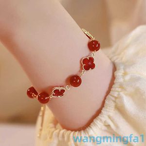 Vanl Cleefl – Bracelet porte-bonheur en Agate rouge naturelle, marque de créateur de bijoux, trèfle porte-bonheur pour filles, Design Unique, Bracelet réglable, nouveau, 2024