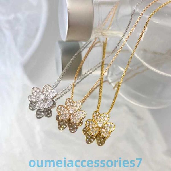 2024 Joya Designer Brand Vanl Cleefl Arpelsnecklaces Lucky Full Diamond Cholace Fashionable Fresh Flower Clavicle Popular Broadcast en vivo mismo estilo