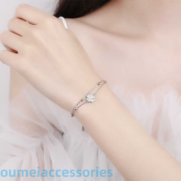 2024 Diseñador de joyas Vanl Cleefl Arpelsbracelet Charm S925 Plata esterlina Trébol de cuatro hojas Pulsera de doble capa Para mujer Sentido coreano Nicho Novias