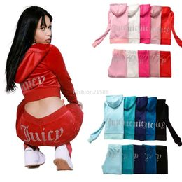 2024 Juicy Chándal Veet Outfit Chándal Juicy Set Manga larga Primavera Ropa deportiva Slim Casual Mujer Chándales Cuello con capucha Jogging Ropa deportiva Traje 888uu