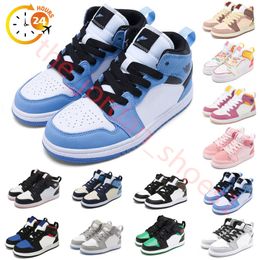 2024 Jumpman 1 High Baby Kids Zapatos de baloncesto Obsidian Lucky Green Patent Bred True Blue Panda Boy Girls Niños Niño 1s Sport Trainer Sneaker Tamaño 24-36