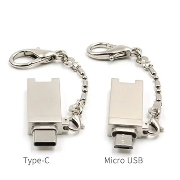 2024 Keychain Type C Micro USB OTG Carte Reader Mini Pocket Menory Carte Adaptateur Prise en charge Micro SD / TF pour l'adaptateur de mémoire Micro USB OTG