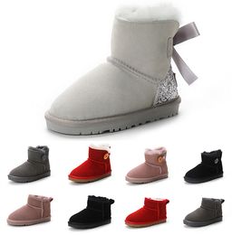 2024 Bottes pour enfants sur le genou Enfants classiques Mini demi-bottes de neige hiver Bowknot fourrure moelleux fourrure satin cheville préscolaire Enfant Enfant Enfant enfant en bas âge fille garçon Tod chaussons