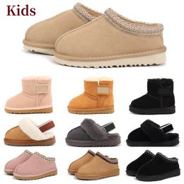 2024 Kids Jongen meisje kinderen tasman tazz pantoffels laarzen Schapenvacht Pluche bont warm houden laarzen met kaart stofzak Enkel Zachte comfortabele Casual schoenen Mooie geschenken 22-35