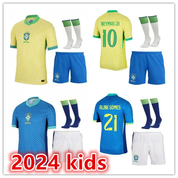 2024 Kits de football pour enfants Brésil Jerseys de football L.Paqueta Neymar Vini Jr.P.Coutinho Richarlison G.Jesus T.Silva Bruno G. Pele Casemiro Team Football Jersey Kit