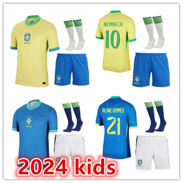 2024 Kits de football pour enfants Brésil Jerseys de football L.Paqueta Neymar Vini Jr.P.Coutinho Richarlison G.Jesus T.Silva Bruno G. Pele Casemiro Team Football Jersey Kit