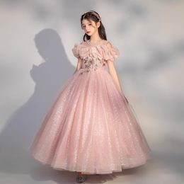2024 Kids Formal Wear Elegant Birthday Robe Off épaule Princesse Robe de fleur Robes de fille pour mariage Tutu Cute Princesse Kid Gown Rose Pageant Pageant