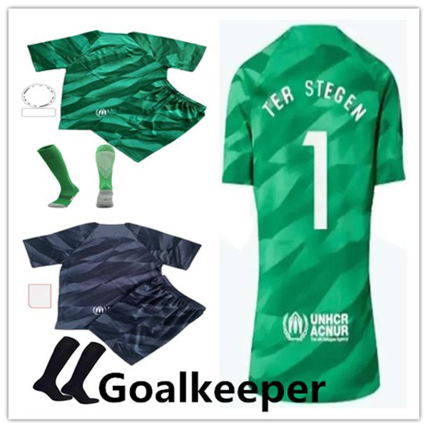 23 24 kit de gardien de but pour enfants 1 # Ter Stegen Soccer Jerseys Football Shirt 2024 Children Football Suit