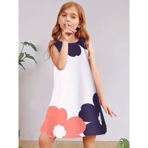 2024 Kids Little Girls Mouwloos over knie Girl Fashion Style Flower Graphic Print Dagelijkse Casual Cute Dress Clothing L2405 L2405