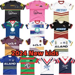 2024 Kids Penrith Panthers Dolphins Rugby Jerseys Eels Broncos Rabbit Titans Dolphins Sea Eagles Storm Brisbane Roosters Warrior Kids 2024 Rugby Jerseys Chemises