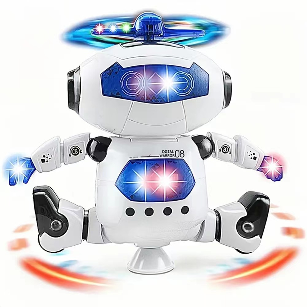 2024 Детские вращающиеся танцевальные игрушки-роботы с музыкальной светодиодной подсветкой, электронные прогулочные игрушки для мальчиков и девочек, подарок на день рождения и Рождество