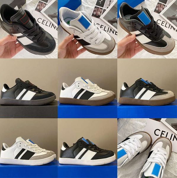 2024 Zapatos para niños Casual Sambas Running Boys Sneakers Vegans Gazelles Niños Jóvenes Big Kid Zapato Niños Preshcool Runner Gum Trainers Negro Blanco Chicas Szie 27-35 BB