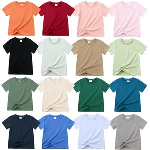 2024 Kids Summer Boy Girl T-shirt Solid katoen ademende tiener Korte kinderen Ondersteuning aangepast shirt voor 12m-9T Koreaanse top 240408