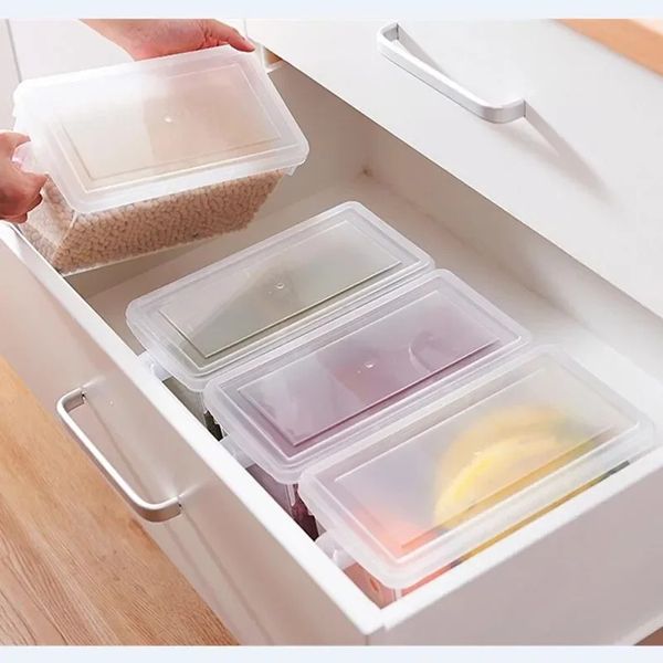 2024 Cocina transparente PP Caja de almacenamiento Granos Almacenamiento Contiene cajas de almacenamiento de refrigerador de refrigerador de alimentos organizador de alimentos sellado para el hogar para