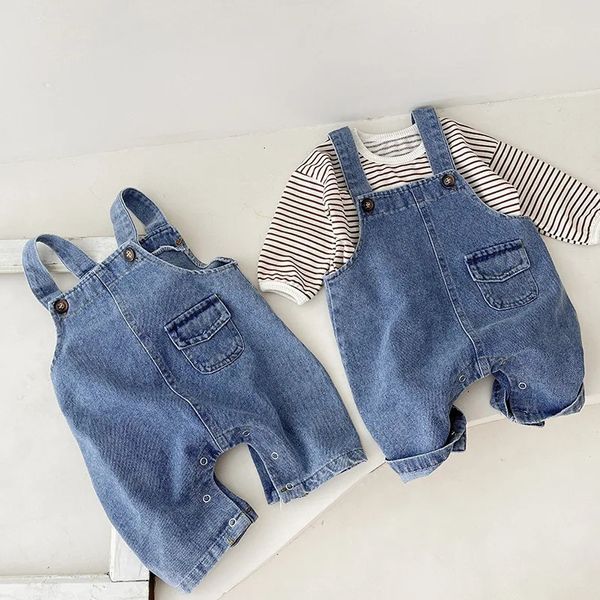 Ensemble de vêtements 2 pièces pour bébés garçons, coréen, automne 2024, Denim, pendentif, pantalon, rayures en coton, haut à manches longues, ensemble pour tout-petits garçons, 240225