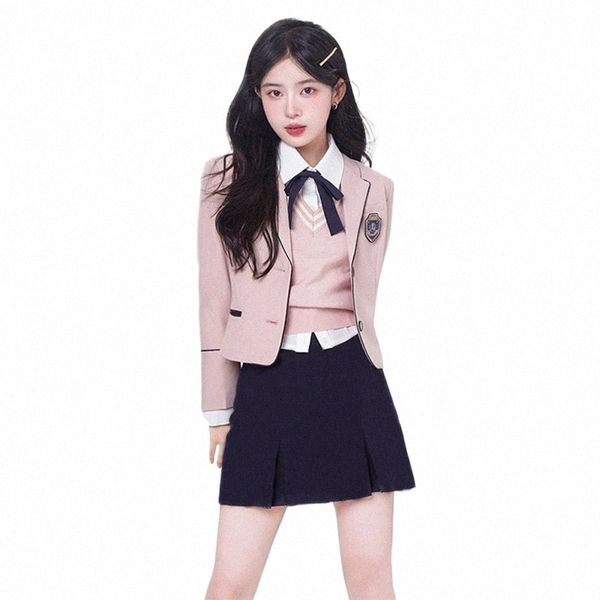 2024 Coreano femenino estudiante traje chaqueta falda plisada japonés Jk uniforme conjunto niñas escuela Dres traje de marinero 06MK #