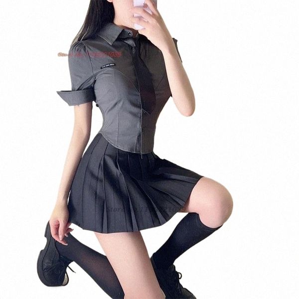 2024 coréen japonais uniforme fille chaude costume à manches courtes femme collège style col marine haut jk jupe plissée deux pièces ensemble Y3NT #