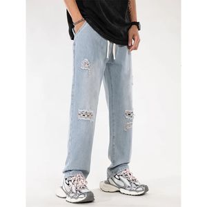 2024 Coréen Mens décontracté jeans long homme classique homme droit denim pantalon wideleg couleur solide bleu bleu gris noir 3xl 240419