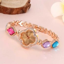 2024 Korean version trendy crystal fashion bracelet watch quartz clover