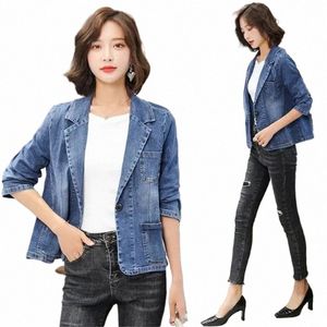 2024 Koreaanse Womens Denim Jasje Lente Herfst Nieuwe Pocket Jeans Uitloper Vrouwelijke Slanke Een Butt Lg Mouw Denim Jas W3FP #