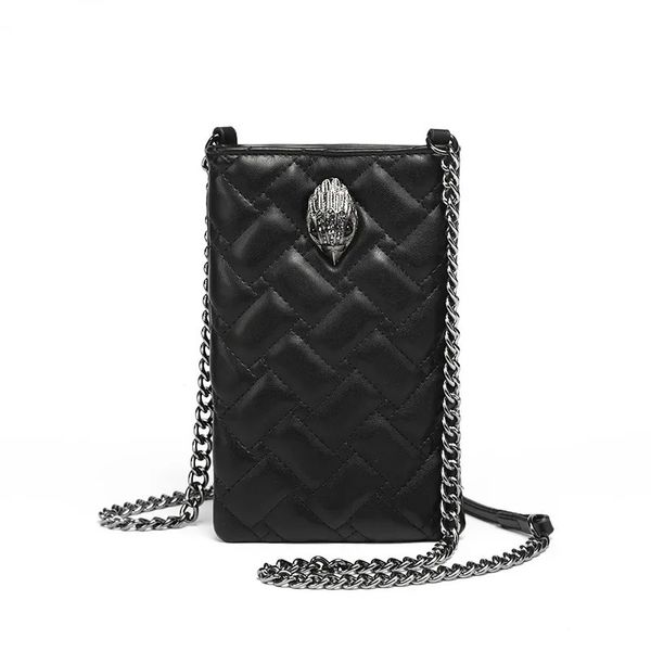 2024 Kurt Geiger bolso móvil para mujer con cadena de rejilla de diamante hombro de moda Metal cabeza de águila Mini teléfono cruzado 240228