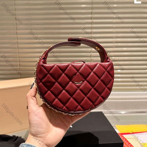 2024 Dames Designer Mini charmant sac rond rond Gol Gold Metal Hardware Handle avec boucle réglable Diamond Luxury Coin Purse Cuir Cosmetic Case Cosmetic Handsbag 12cm 6 Co