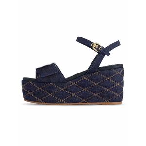 2024 Dames Nieuwe stijl Lederen Wedge Hoge Heel Sandalen Pine Cake Dikke Bottom Slipper Open Peep-Toes Platform One Line Europe en America Jean Denim Shoes Maat 34-43