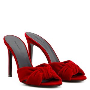 2024 Mesdames Nouveau style en cuir cale High Heel Sandales Slipper Open Peep-Opoes Pillage One Line Europe et America Velvet Knot Shoes Mindist Muller Shoes Taille 34-46