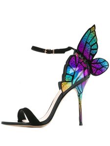 2024 Livraison gratuite pour femmes en cuir breveté 10cm High Heel Solid Butterfly Broider Sophia Webster Open Toe Sandals coloré S 2CD