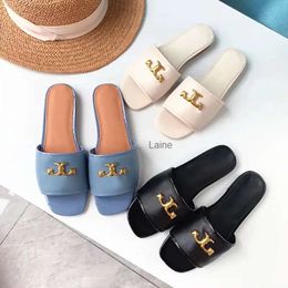 2024 Lady Flat Summer Simpers Luxury Woman Slide Flip Flip Flops Dhgate Mandons extérieurs Chaussure extérieure Homme Sandale en cuir Double Tazz Slipper Designer Sandale Taille 35-42