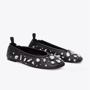 2024 dame schapenvacht lederen dames platte hakken sandalen comfortabele schoenen ballet ronde teen geplooide diamant zomer Europa en Amerika de catwalk slip-on maat 34-43