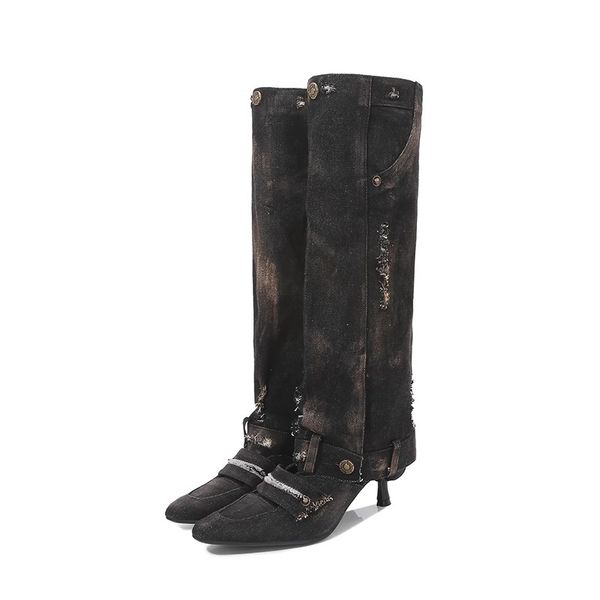 2024 Lady Femmes en cuir en peau de mouton Jean un sabot de chaussure de 6cm de médic