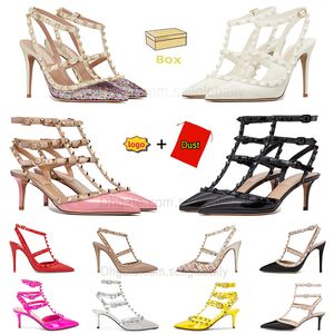 Designer hoge hak schoen sandalen nette schoenen met doos Valentijnsdag slingback zwart naakt gouden klinknagels spikes hakken dames strand sandaal feest trouwjurken schoenen