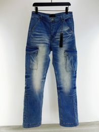 2024 Nieuwste designer jeans mode pocket splicing ontwerp rechte vracht jeans highend merk heren jeans